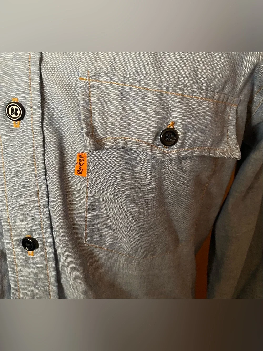 Levis vintage Orange Tab Chambray Shirt Blue Button Down medium 70s
